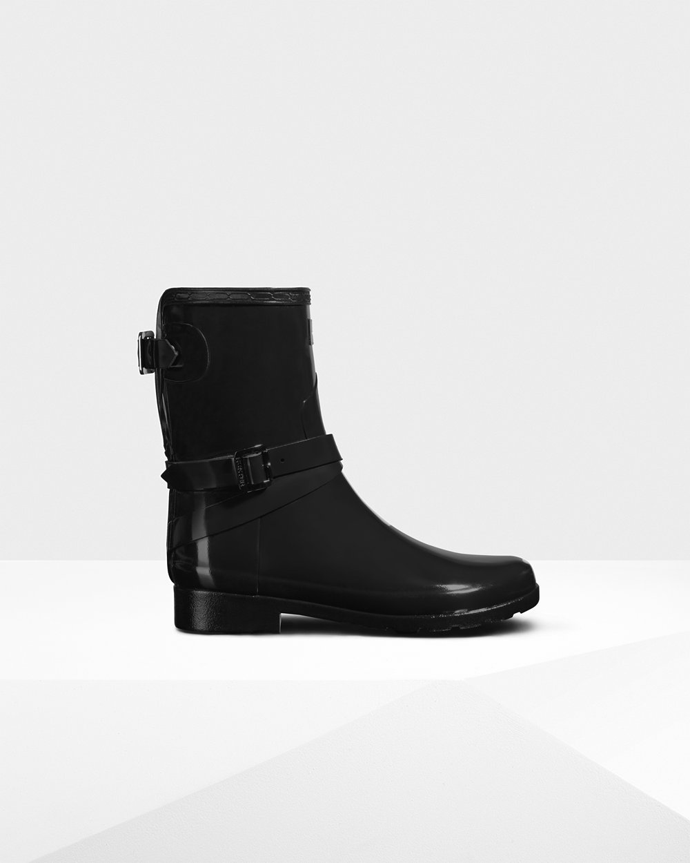 Botas De Cortas Hunter Mujer Refined Slim Fit Adjustable Gloss - Negras - Argentina 8190DGPEM